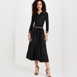 Shoshanna Black Midi Dress with Gold Accents